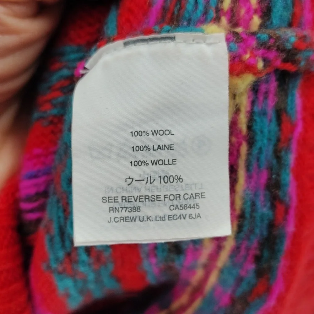 J. Crew Pullover Crew Neck Wool Sweater XS Red Multicolor Nordic Fair Isle